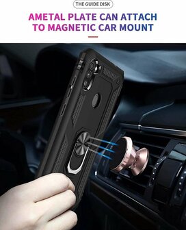 Samsung M11 Zwart - Armor met Kickstand Ring &amp;amp; Glas