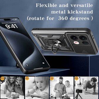 Oppo Reno 13 Pro - Zwart - Armor Kickstand met Camera Bescherming