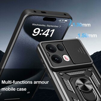 Oppo Reno 13 Pro - Zwart - Armor Kickstand met Camera Bescherming