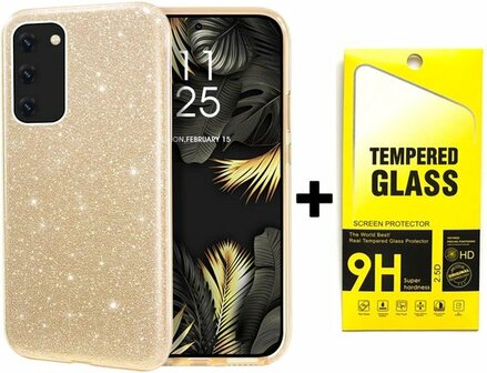 A72 - Glitter Back Cover &amp;amp; Glas - Goud