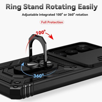 Samsung S25 Zwart - Armor met Kickstand Ring met Camera Bescherming