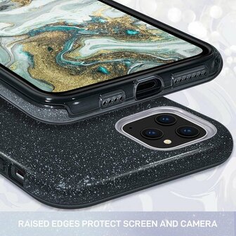 iPhone 12 Pro Max - Glitter Back Cover - Zwart