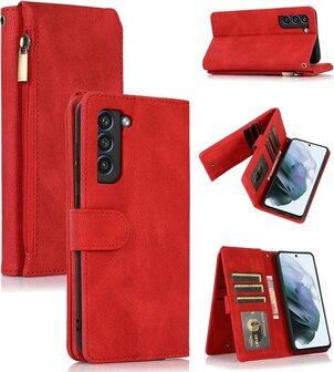 Samsung S22 Plus Rood - Book Case met Rits &amp;amp; Extra Vakken