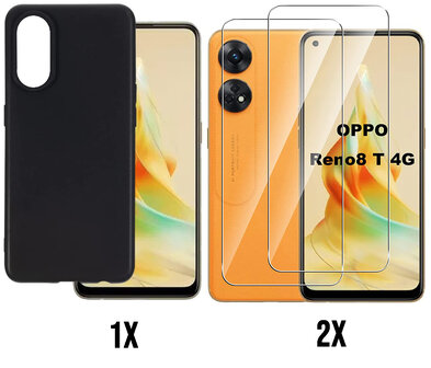 Reno 8T - Back Cover &amp;amp; 2x Glas - Zwart