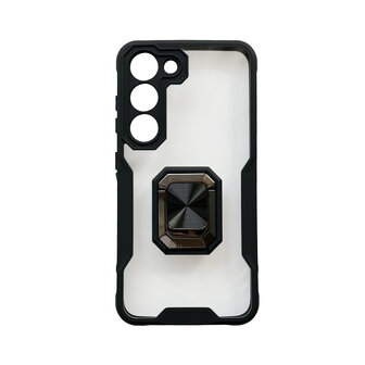 Samsung S23 Plus Zwart - Transparant Back Cover Kickstand Ring