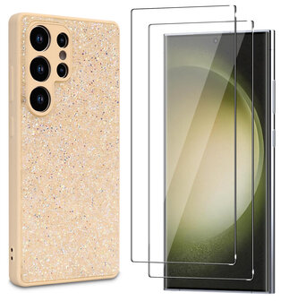 Samsung S25 Ultra - Goud - Diamant Glitter &amp;amp; 2x Glas