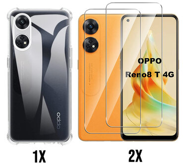 Reno 8T - Anti Shock &amp;amp; 2x Glas - Transparant