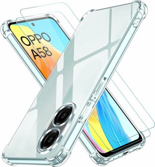 Oppo A58 4G - Anti Shock &amp;amp; 2x Glas - Transparant