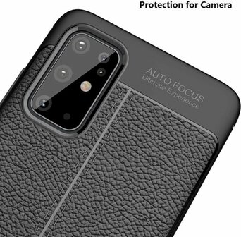 Samsung S20 Plus Hoesje - Leather Textured Back Cover - Zwart