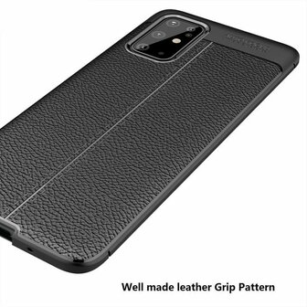 Samsung S20 Plus Hoesje - Leather Textured Back Cover - Zwart