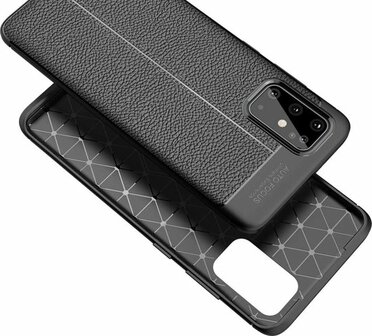Samsung S20 Plus Hoesje - Leather Textured Back Cover - Zwart