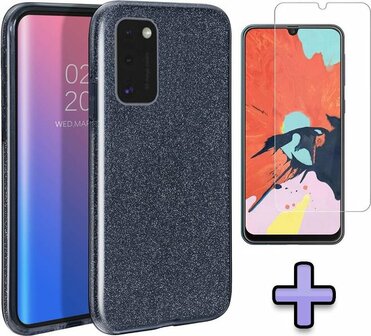 A41 - Glitter Back Cover &amp;amp; Glas - Zwart