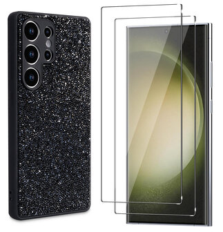 Samsung S25 Ultra - Zwart - Diamant Glitter &amp;amp; 2x Glas