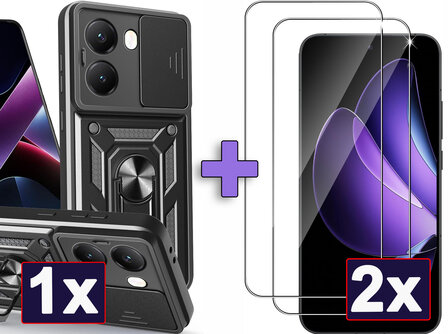 Oppo Reno 13 FS - Zwart &amp;amp; 2x Glas - Armor met Kickstand