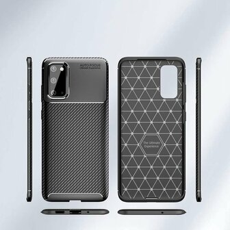 Samsung S20 Plus - Carbon Textured Back Cover - Zwart