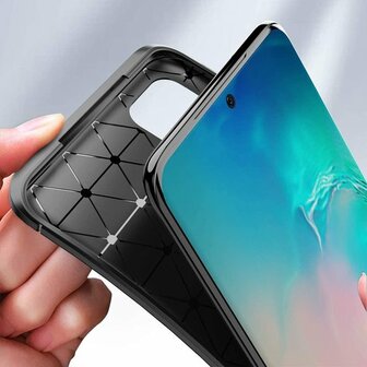 Samsung S20 Plus - Carbon Textured Back Cover - Zwart