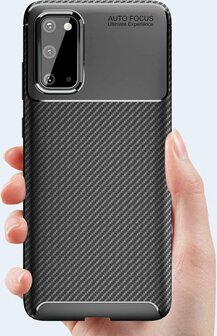 Samsung S20 Plus - Carbon Textured Back Cover - Zwart
