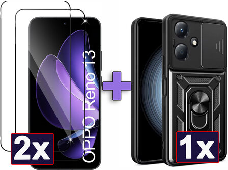 Oppo Reno 13 - Zwart &amp;amp; 2x Glas - Armor met Kickstand