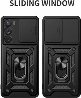 Oppo Reno 13 - Zwart &amp;amp; 2x Glas - Armor met Kickstand