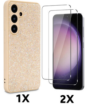 Samsung S25 Plus - Goud - Diamant Glitter &amp;amp; 2x Glas