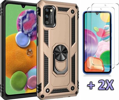 Samsung A41 Goud - Armor met Kickstand Ring &amp;amp; 2X Glas