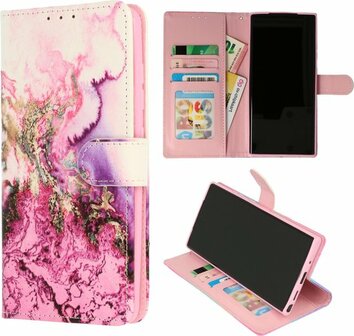 Samsung A22 5G met Marmer Paars Print - Book Case