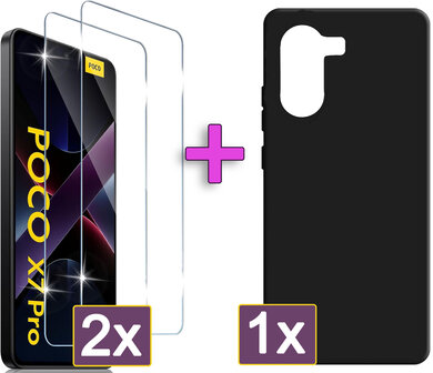 Poco X7 Pro - Siliconen Back Cover &amp;amp; Glas - Zwart