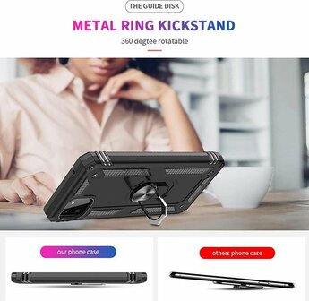 Samsung A22 5G Zwart &amp;amp; 2X Glas - Armor met Kickstand Ring