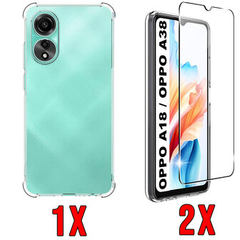 Oppo A18 &amp;amp; A38 - Anti Shock &amp;amp; 2x Glas - Transparant