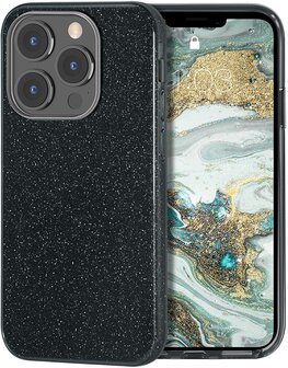 iPhone 14 Pro Max - Glitter Back Cover - Zwart