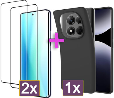 Redmi Note 14 Pro Plus - Siliconen Back Cover &amp;amp; Glas - Zwart