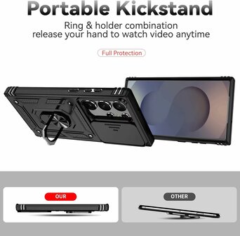 Samsung S25 Ultra - Zwart - Kickstand Ring met Camera Bescherming &amp;amp; 2x Glas