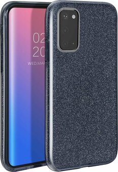 Samsung S20 Plus - Siliconen - Glitter Back Cover - Zwart