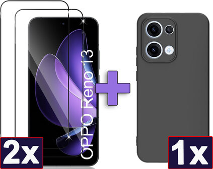 Reno 13 - Back Cover &amp;amp; 2x Glas - Zwart