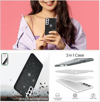 Samsung S21 Plus - Glitter Back Cover - Zwart