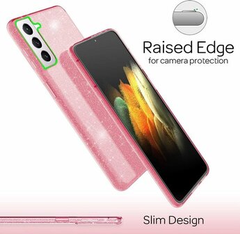 Samsung S21 Plus - Glitter Back Cover - Roze