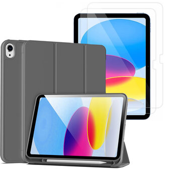 iPad 2025 &amp;amp; 2022 (11/10 Gen) - Grijs - Smart Cover met Pen Slot &amp;amp; Glas