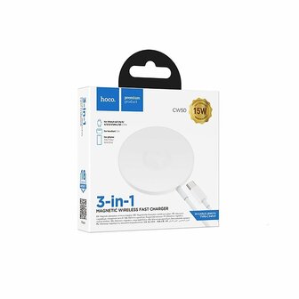 Hoco 3 in 1 iPhone Draadloze Lader - Watch - Airpods Oplader - 1.2m Type C - Wit