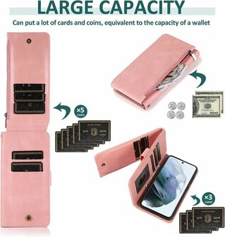 Samsung S22 Plus Roze - Book Case met Rits &amp;amp; Extra Vakken
