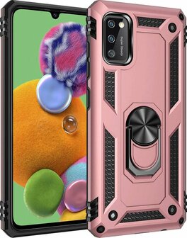 Samsung A41 Ros&eacute;goud - Armor met Kickstand Ring &amp;amp; 2X Glas