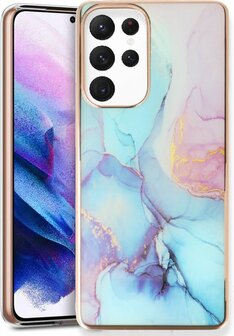 Samsung S24 Ultra - Marmer Back Cover - Blauw