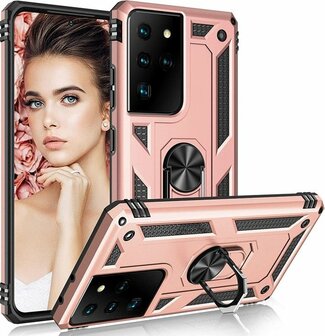 Samsung S21 Ultra Ros&eacute;goud - Armor met Kickstand Ring