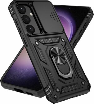 Samsung S25 Plus Zwart - Armor met Kickstand Ring met Camera Bescherming