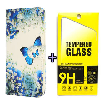 Samsung S25 Plus - Book Case &amp;amp; Glas - Blauwe Vlinder
