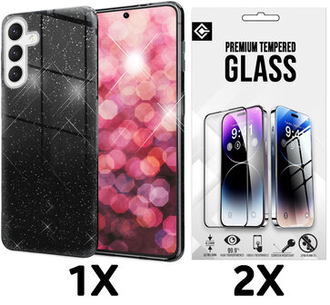 Samsung A26 - Zwart - Glitter Back Cover - 2x Glas