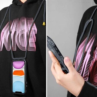 Samsung A02S Zwart - Glitter Back Cover met Koord