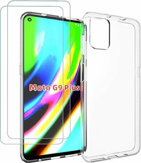 Moto G9 Plus - Back Cover &amp;amp; 2x Glas - Transparant