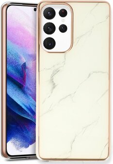 Samsung S24 Ultra - Marmer Back Cover - Wit