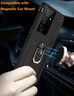 Samsung S22 Ultra Zwart - Armor met Kickstand Ring