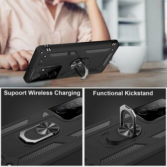 Samsung S22 Ultra Zwart - Armor met Kickstand Ring
